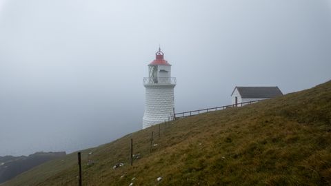 Nólsoy lighthouse in the mist.