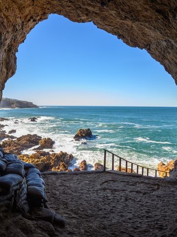 Looking out from a sea cave.